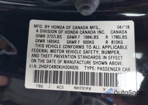 2018 Honda Civic Lx-P from USA, damaged, VIN 2HGFC4B0XJH304926